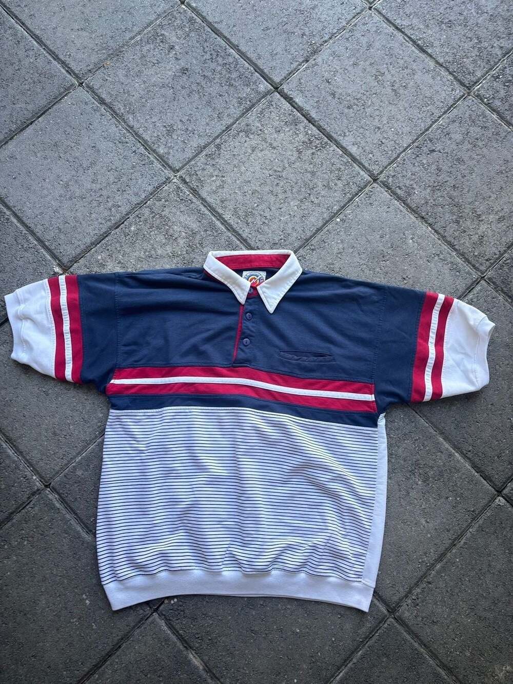 Vintage Static International Striped Colorblock Polo Shirt